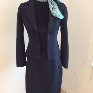 Navy blue denim satin suit